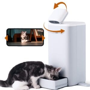 Automatic Cat Feeder with Camera Timed Pet Feeder Portion Control Camera 1080P HD Live Video 2Way Audio Video Record Night Vision Dual Power Low Food Alert Laser Teasing